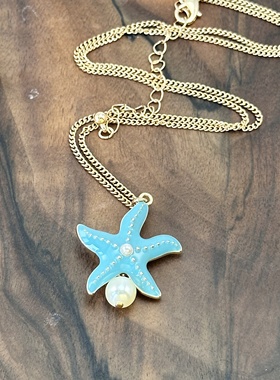 欧美饰品可海洋系列海星高级感项链气质轻奢海星珍珠陶瓷女工项链