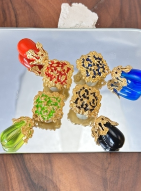 TRIFARI中古vintage饰品高级感珐琅琉璃耳钉奢侈气质925针女耳饰