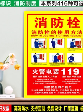 消防栓使用方法 防水粘贴纸硬质PVC牌检查验厂消防安全标识 XF030