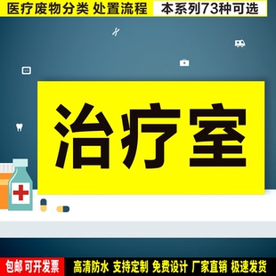 治疗室 定制防水带胶贴纸PVC硬牌铝板医院卫生院诊所分类高清标识