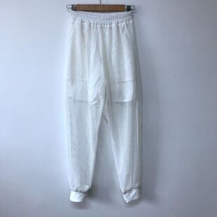 白色网眼透视港味运动风百搭设计师大码男装潮牌小脚九分休闲裤