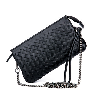 新款真皮女包羊皮 女包纯手工编织手拿包链条编织真皮包