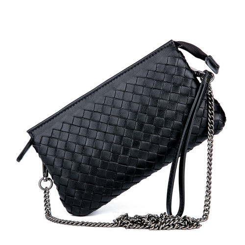 新款真皮女包羊皮 女包纯手工编织手拿包链条编织真皮包