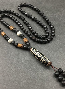 文艺复古佛珠项链男士九眼黄金檀