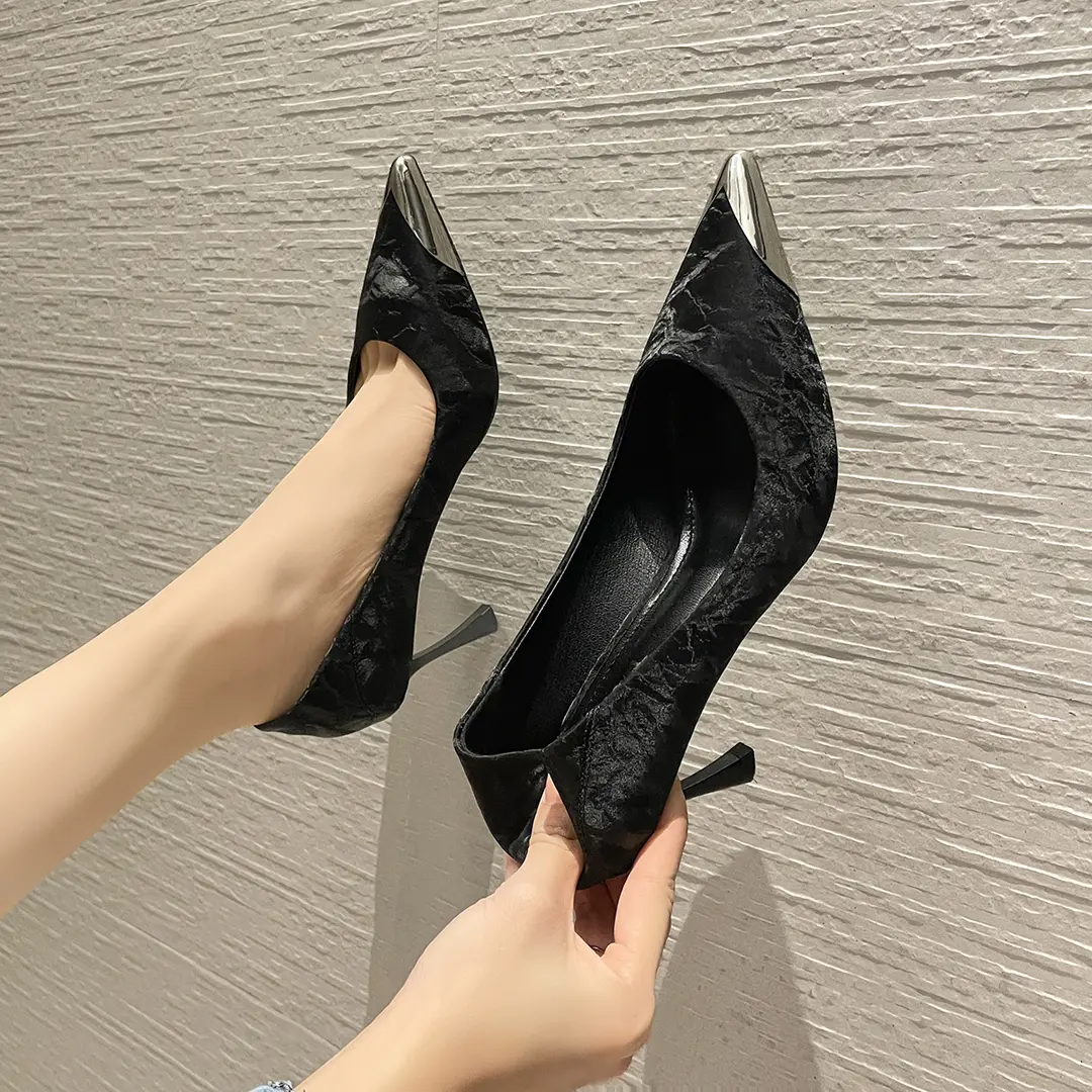 现货当天发 春季新款防踢头高跟鞋时尚轻奢气质女士细跟尖头单鞋