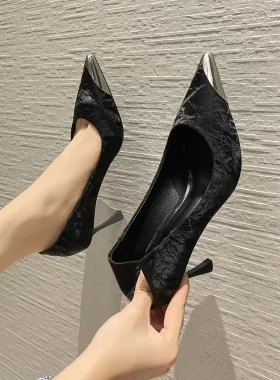 现货当天发 春季新款防踢头高跟鞋时尚轻奢气质女士细跟尖头单鞋