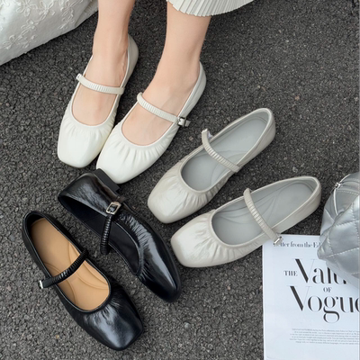 3352 大码女鞋真皮玛丽珍女鞋平底浅口单鞋软底低跟舒适奶奶鞋