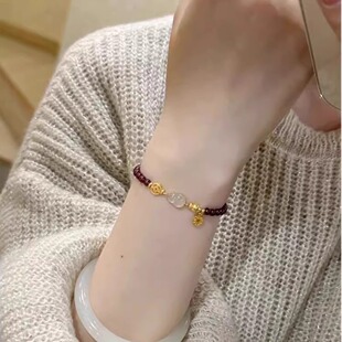 中式福禄双全手串招财葫芦手链复古宫廷风闺蜜仿石榴石开年好运气