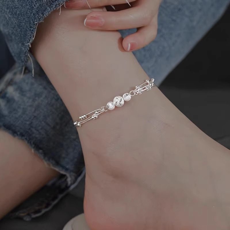 925银车花转运珠三层脚链女2026新款潮性感脚踝链高级感足链脚饰