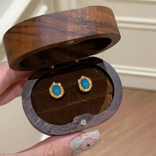 新中式满圈镀金仿绿松石耳钉女耳环2026年新款爆款高级感中古耳饰