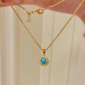 中古vintage绿松石项链女复古经典 锁骨链 轻奢高级感小众2026新款