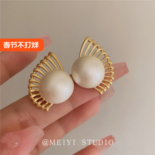 发光的梦~精致高级感法式金属翅膀珍珠耳钉 轻奢小众设计气质耳环