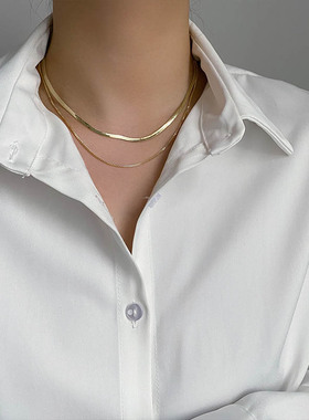 欧美简约个性双层肯豆女蛇骨链