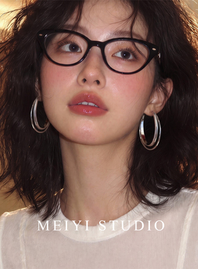 极简亮面银色双圈圆环耳环女