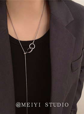 双环镶钻可抽拉冷淡风项链