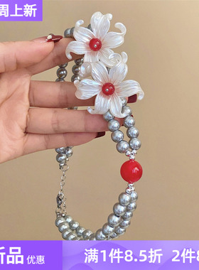 甜酷辣妹立体花朵珍珠锁骨链