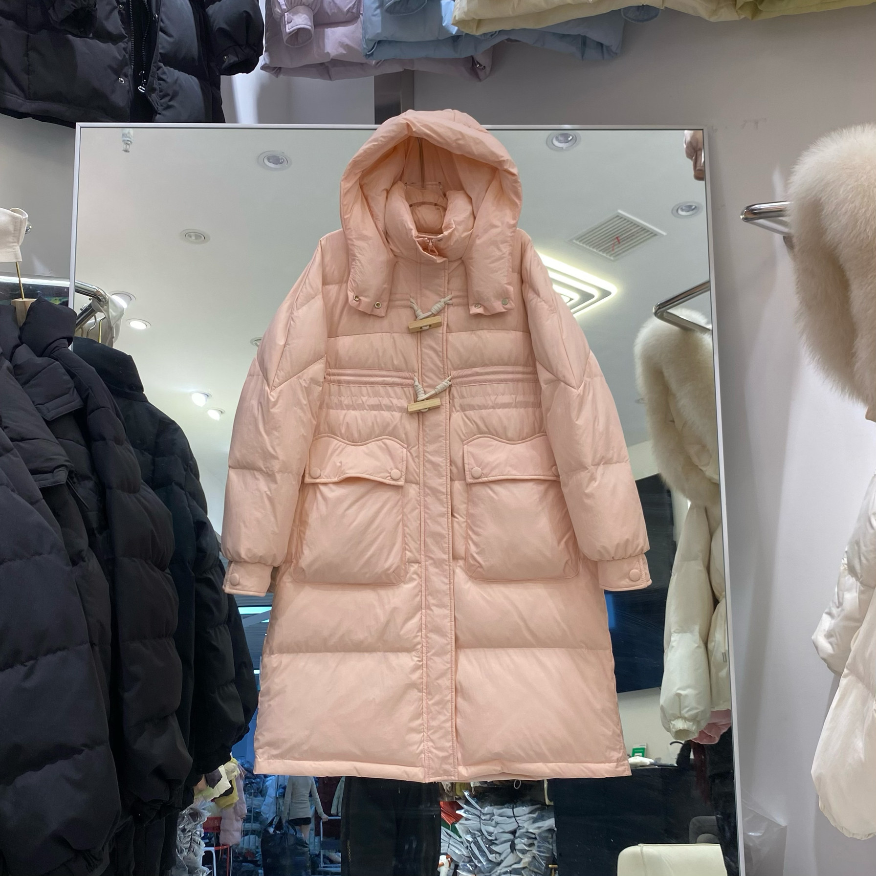 冬新款中长羽绒服女过膝连帽加厚