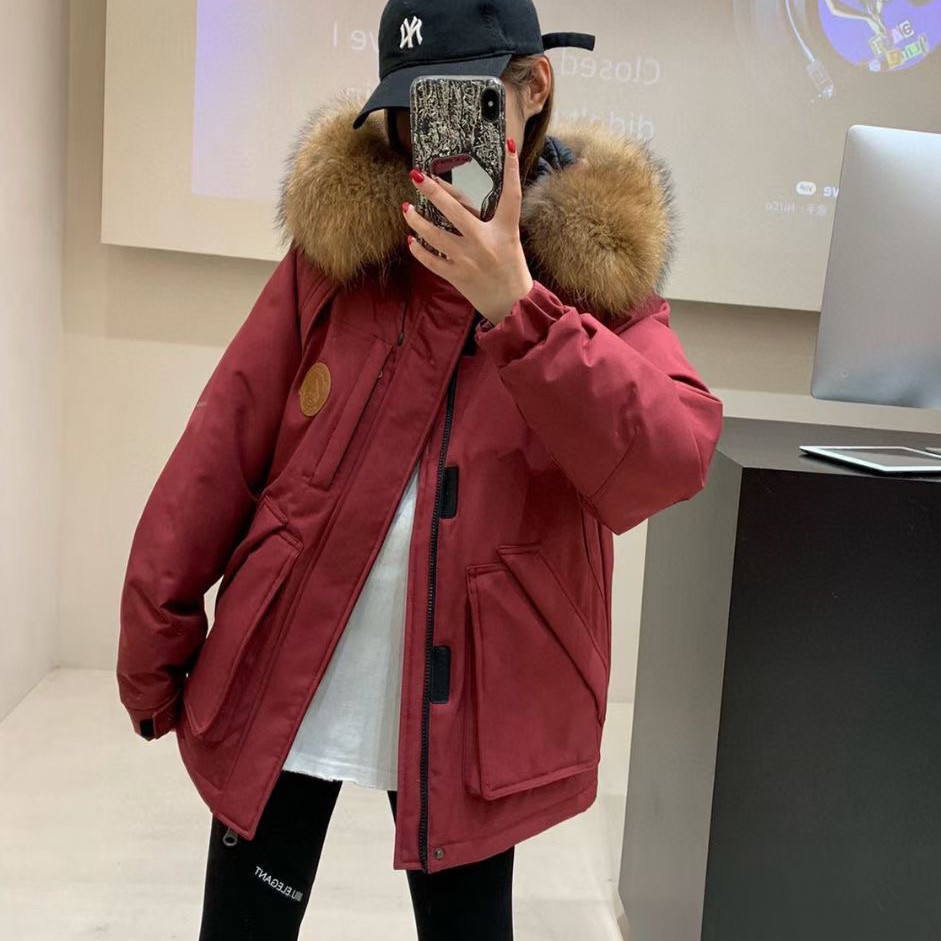 工装派克服羽绒服女短款大毛领