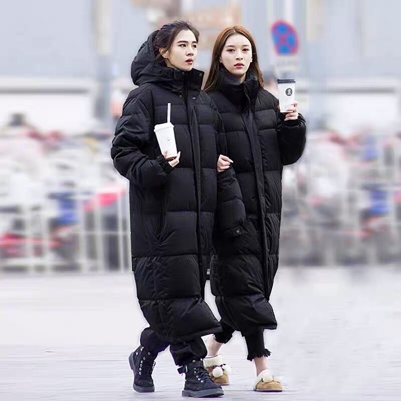 东大门中戏剧羽绒服情侣男女长款2025新款过膝到脚踝黑色艺考防寒