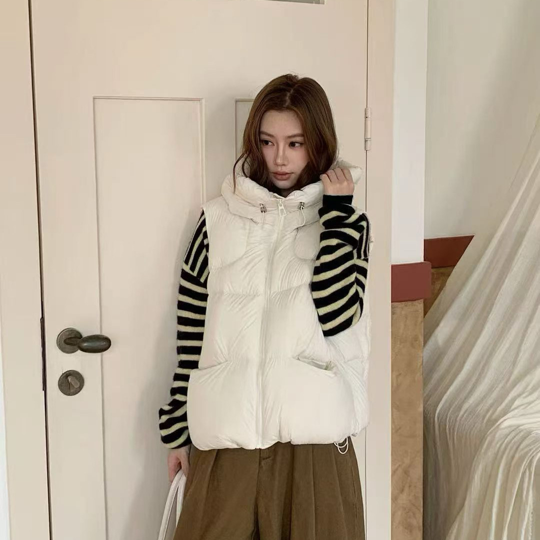 90白鸭绒新款韩版连帽泡芙羽绒服马甲女短款柔软面包服白鸭绒背心