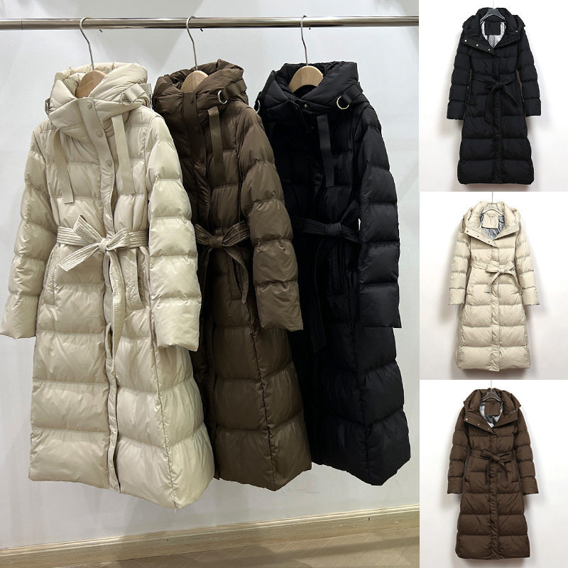 2024秋冬新款加长款羽绒服女长过膝连帽韩版收腰显瘦高端保暖外套