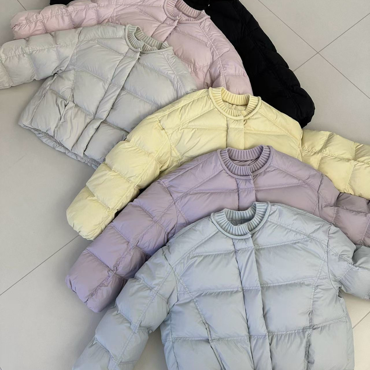 新款圆领针织拼接羽绒服女短款冬小个子白鸭绒加厚保暖外套韩版