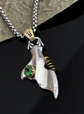 潮牌项链鱼尾鲸鱼尾鎏金美式吊坠潮男女挂件项坠项链毛衣链