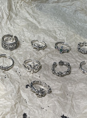 潮牌欧美做旧戒指十字架食指戒男女情侣对戒指环不掉色