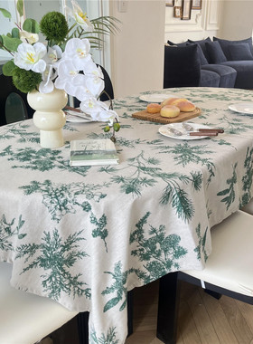 新款绿色绿松果印花棉麻餐桌布印花茶几盖布美式乡村桌布装饰道具