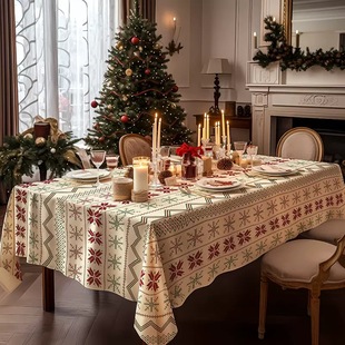 红色圣诞风氛围桌布新年茶几布轻奢高级感长方形过年绒布餐桌布艺