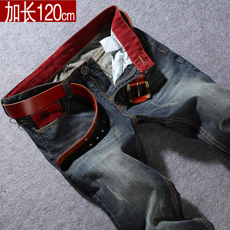 直筒男士牛仔裤男裤秋冬款青年修身学生宽松简约加大码加长裤120