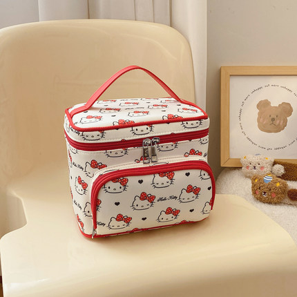正版HelloKitty化妆包凯蒂猫手提大容量便携式护肤化妆品收纳盒箱