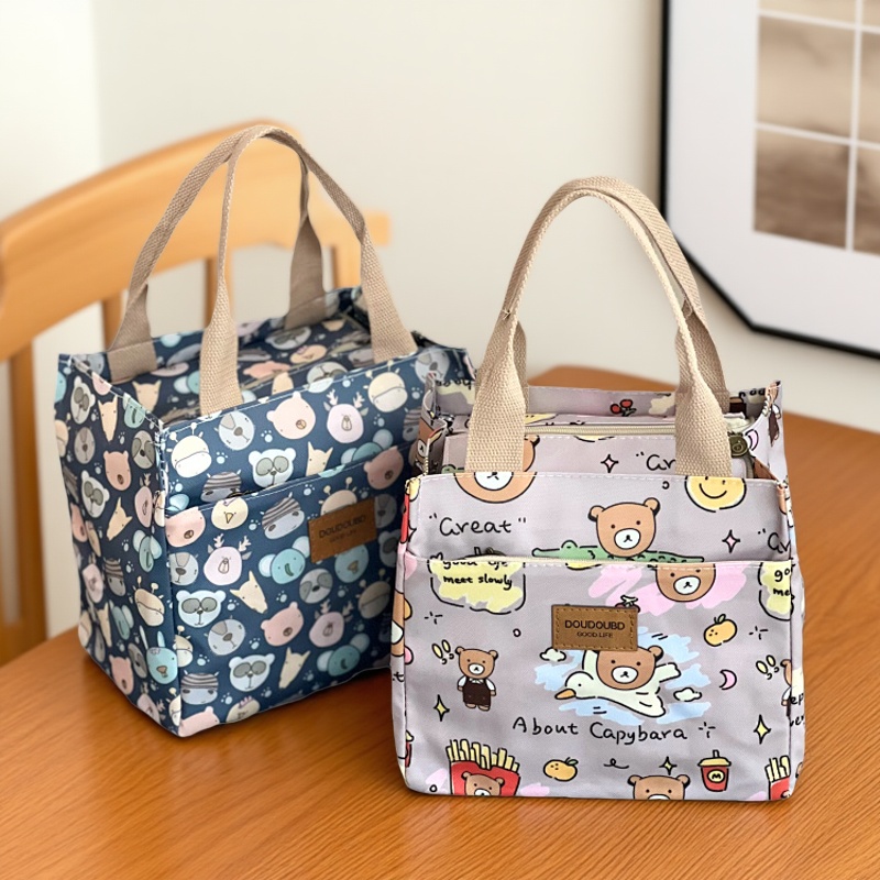 韩国卡通小熊手提包加厚防水铝箔保温饭盒袋子便当包学生通勤餐包