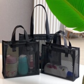 网纱透明手提袋化妆品收纳包洗漱袋外出轻便手拎妈咪包便携洗澡包