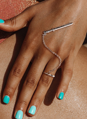 欧美跨境亚马逊新款戒指 时尚简约剑链条素圈连体戒指工厂