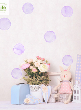 Funlife马卡龙ins风彩色果冻墙贴 紫色波尔卡圆点水彩装饰贴PA120