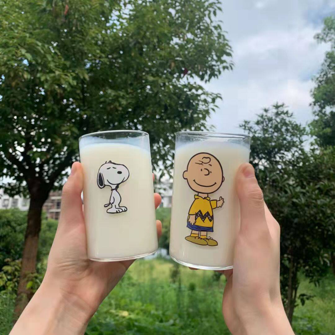 韩国ins小狗查理透明玻璃杯女可爱少女情侣网红牛奶杯水杯