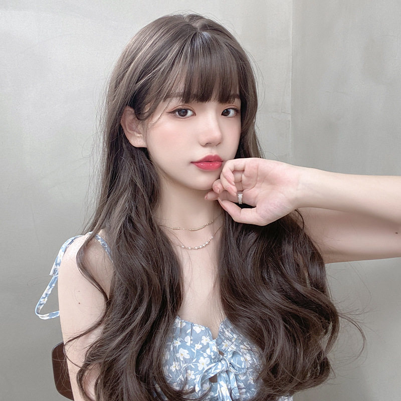 假发女圆脸仿真空气纹理烫新款假发套自然刘海假发全头套厂家