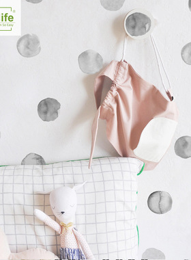 Funlife马卡龙ins风彩色果冻墙贴 黑白简约波尔卡圆点自粘贴PA121