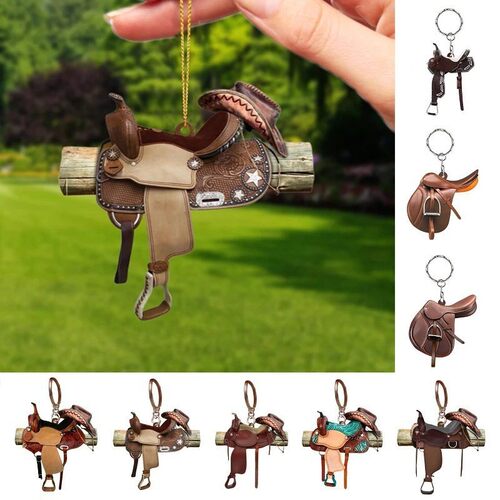 Saddle acrylic Keychain新跨境爆款 西部牛仔马鞍钥匙扣吊坠挂件