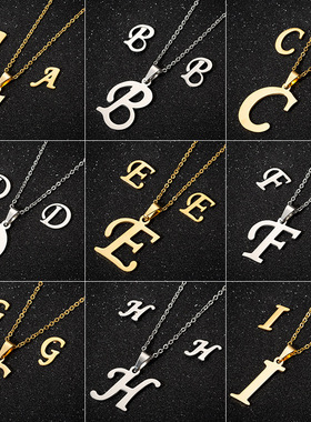 欧美复古26个英文字母耳钉项链三件套女士时尚新款首饰