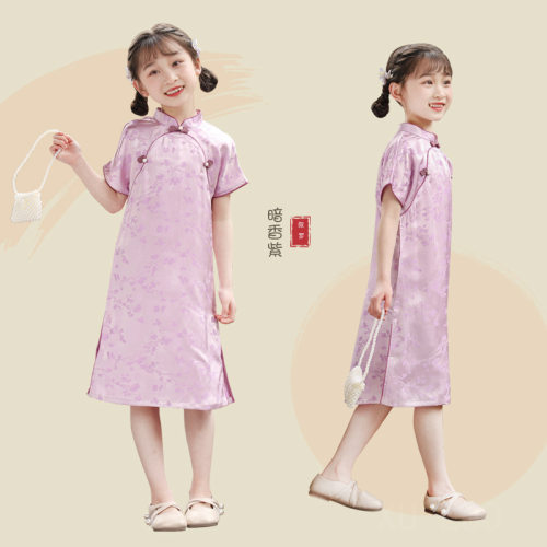 夏季儿童旗袍女童唐装提花复古连衣裙女孩中大童新款演出服旗袍