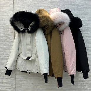 韩版滑雪可拆卸狐狸毛大帽领腰带收腰国标90白鹅羽绒服外套上衣女