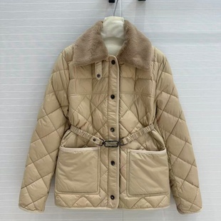 金属马鞍腰带高腰可拆卸毛领单排暗扣白鹅绒轻薄款羽绒服外套女