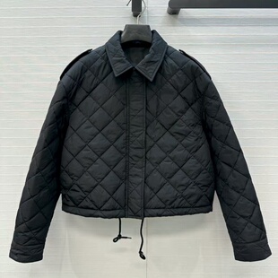 韩版新款双面菱形绗缝夹棉下摆抽绳调节H版型短款外套棉服上衣女