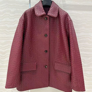 西装 学院风进口编织小羊皮复古摩登H版 皮衣外套上衣女 美式 韩版