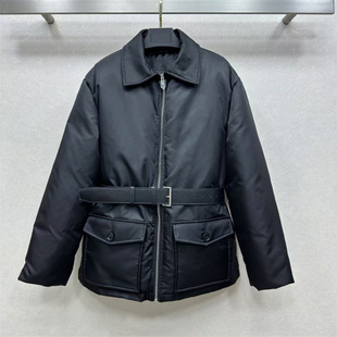 韩版国标90白鹅绒翻领拉链腰带收腰中长款面包羽绒服外套上衣女