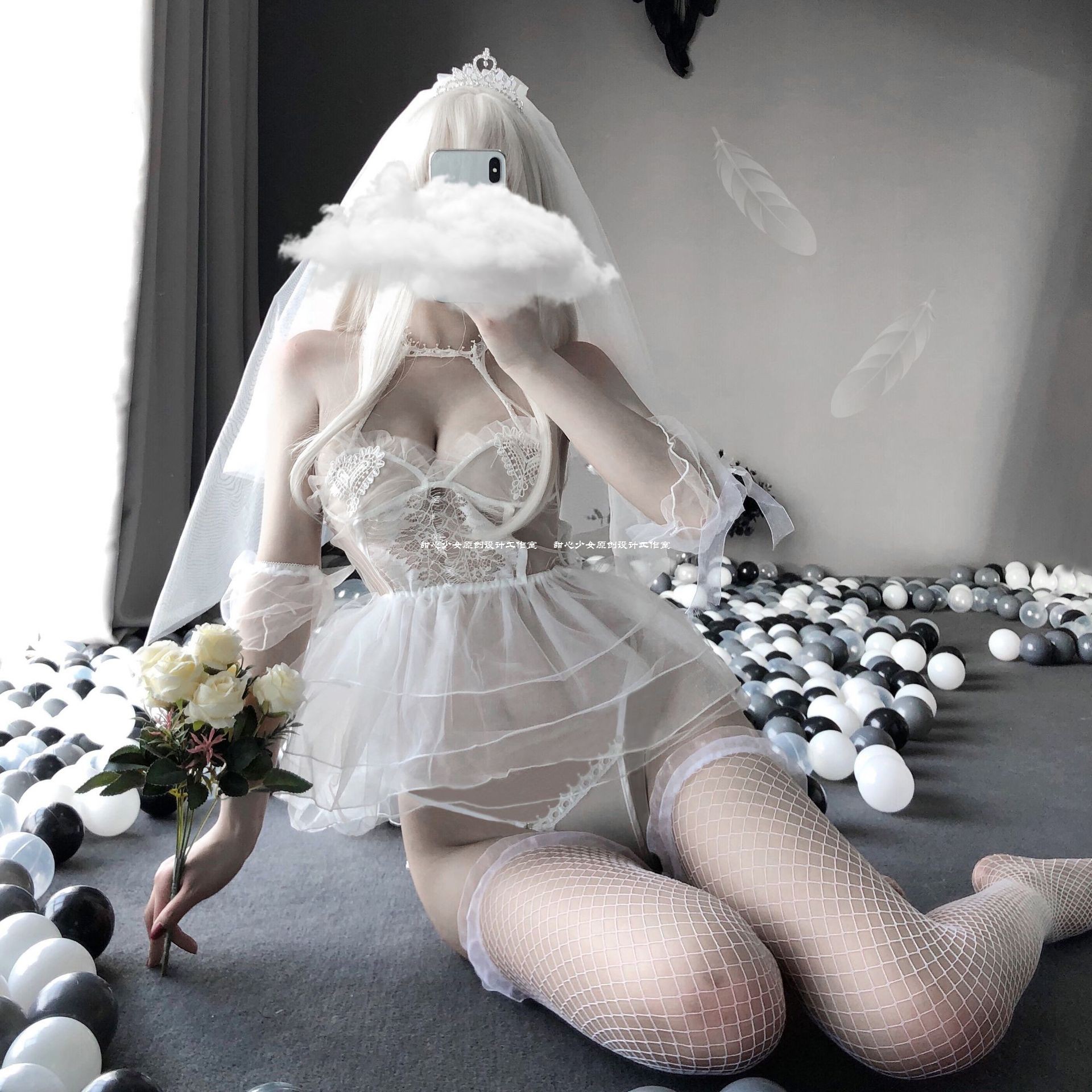 甜心少女：做你的新娘呀浪漫透视婚纱性感制服激情诱惑套装
