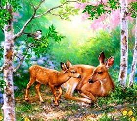 diy数字油画抽象风景静物填色绘油彩装饰画 树林里的梅花鹿