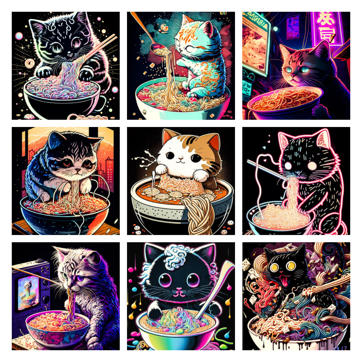 数字油画diy油彩画填色治愈手工画画 爱吃拉面的猫咪